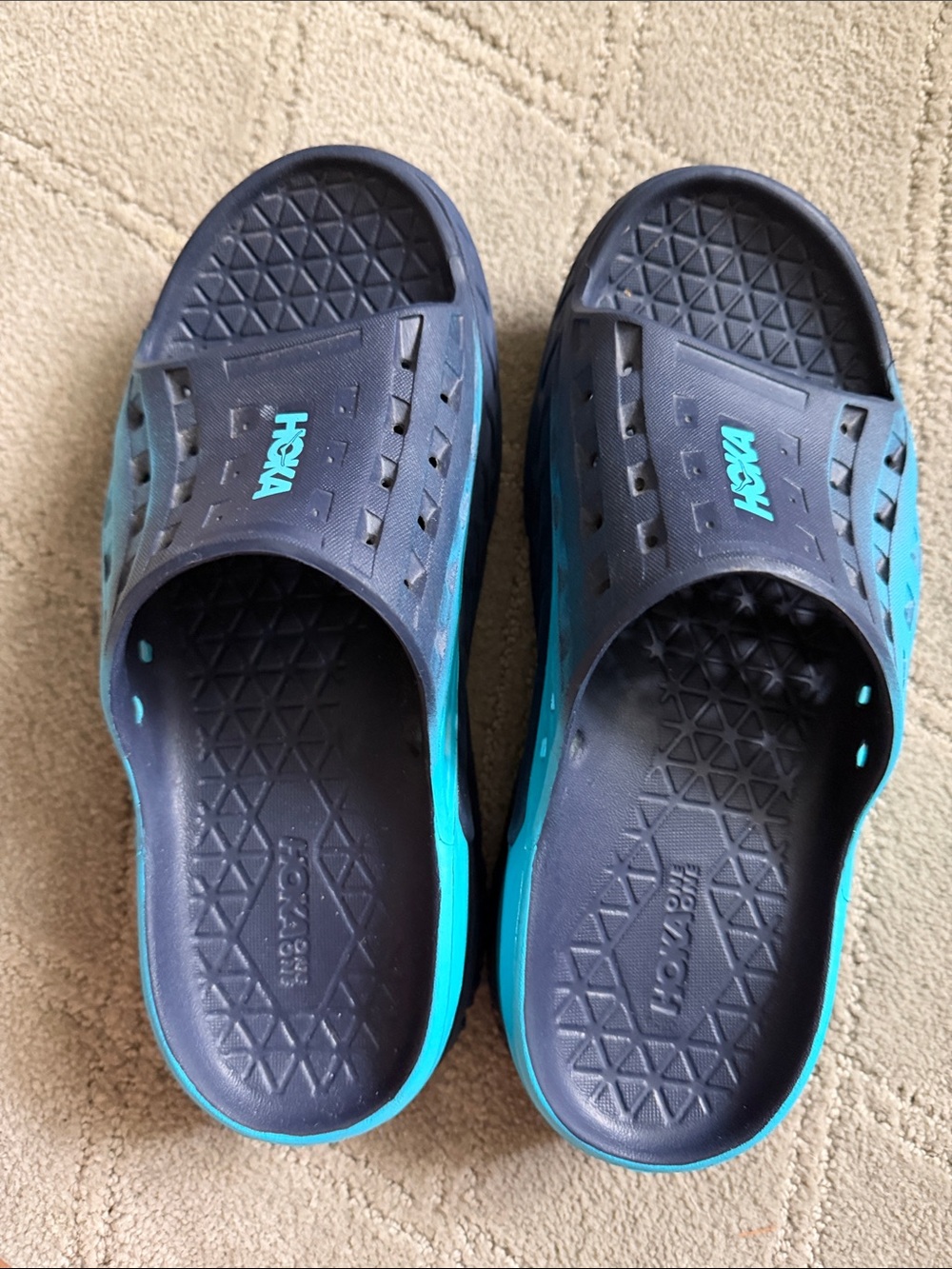 Hoka One One Navy and Teal Slide Sandals